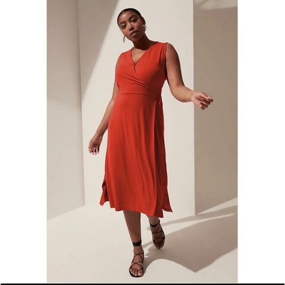 Banana Republic Dress Womens Small Burnt Orange Sleeveless V Neck Wrap Midi - Picture 2 of 5